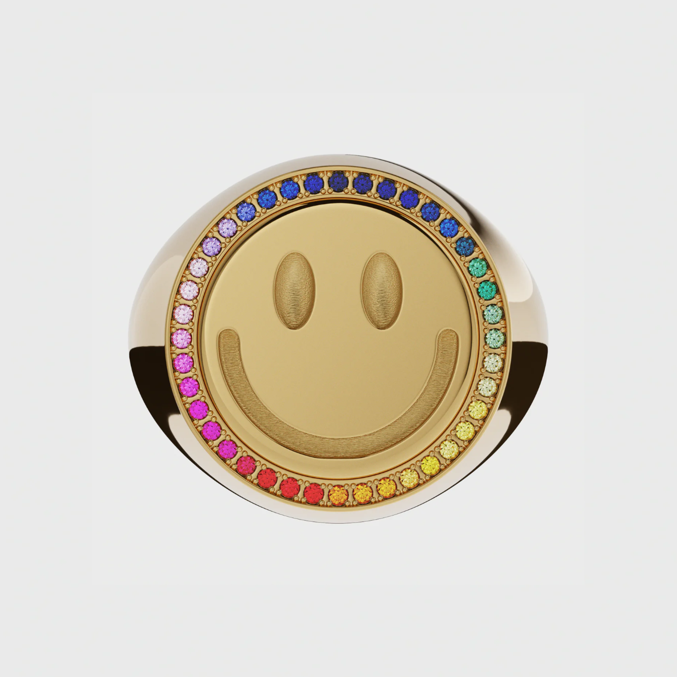 Siegelring Smiley Rainbow aus 18K Gelbgold mit Saphiren