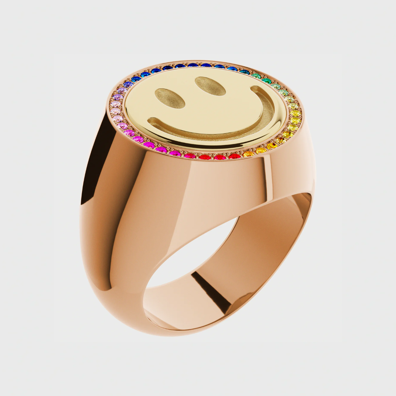 Siegelring Smiley Rainbow aus 18K Gelbgold mit Saphiren