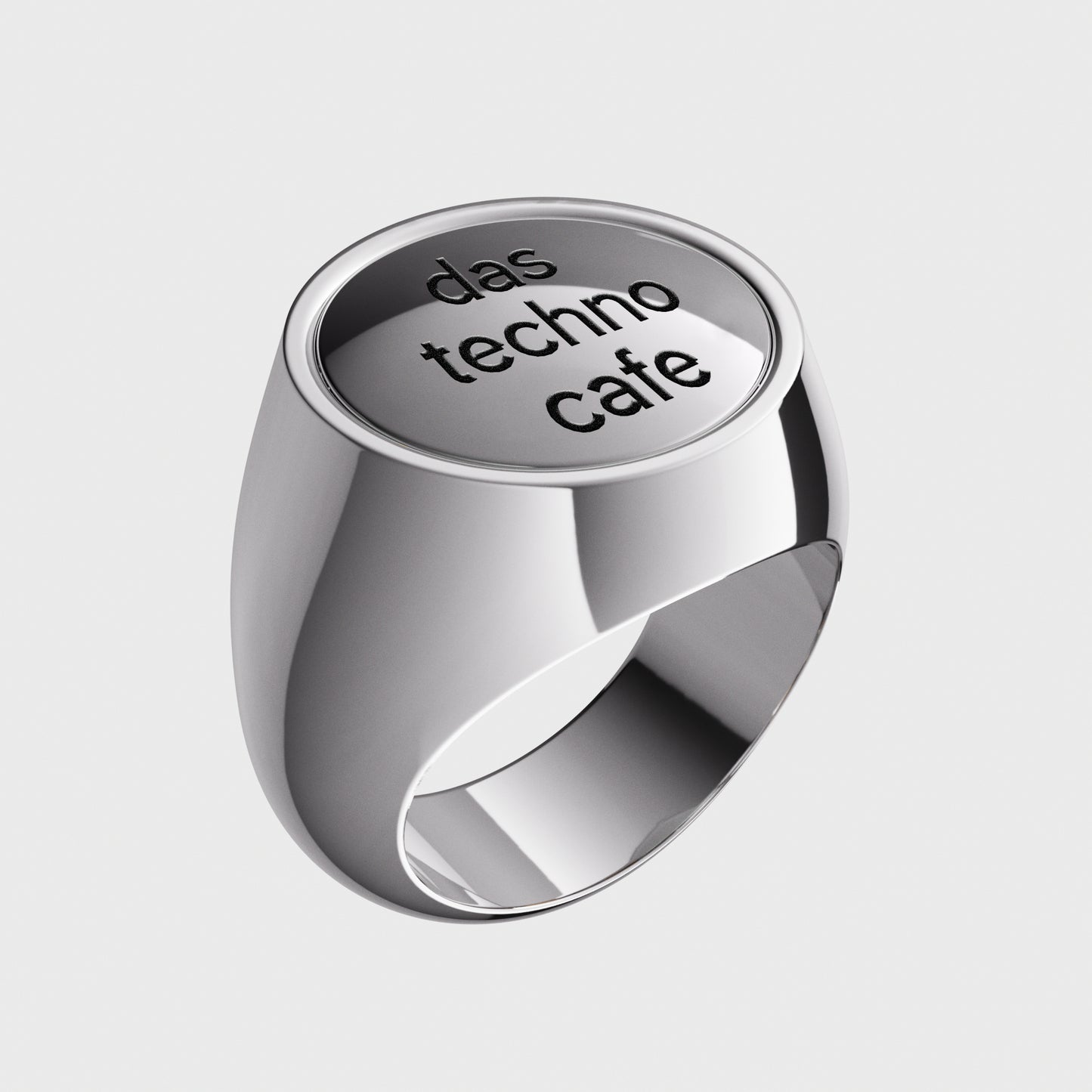 Siegelring Silber mit Gravur das techno cafe - Seitenansicht stehend -  Kooperation mit dem Techno Cafe -  RINGKING Max Grün - Goldschmied aus Leidenschaft