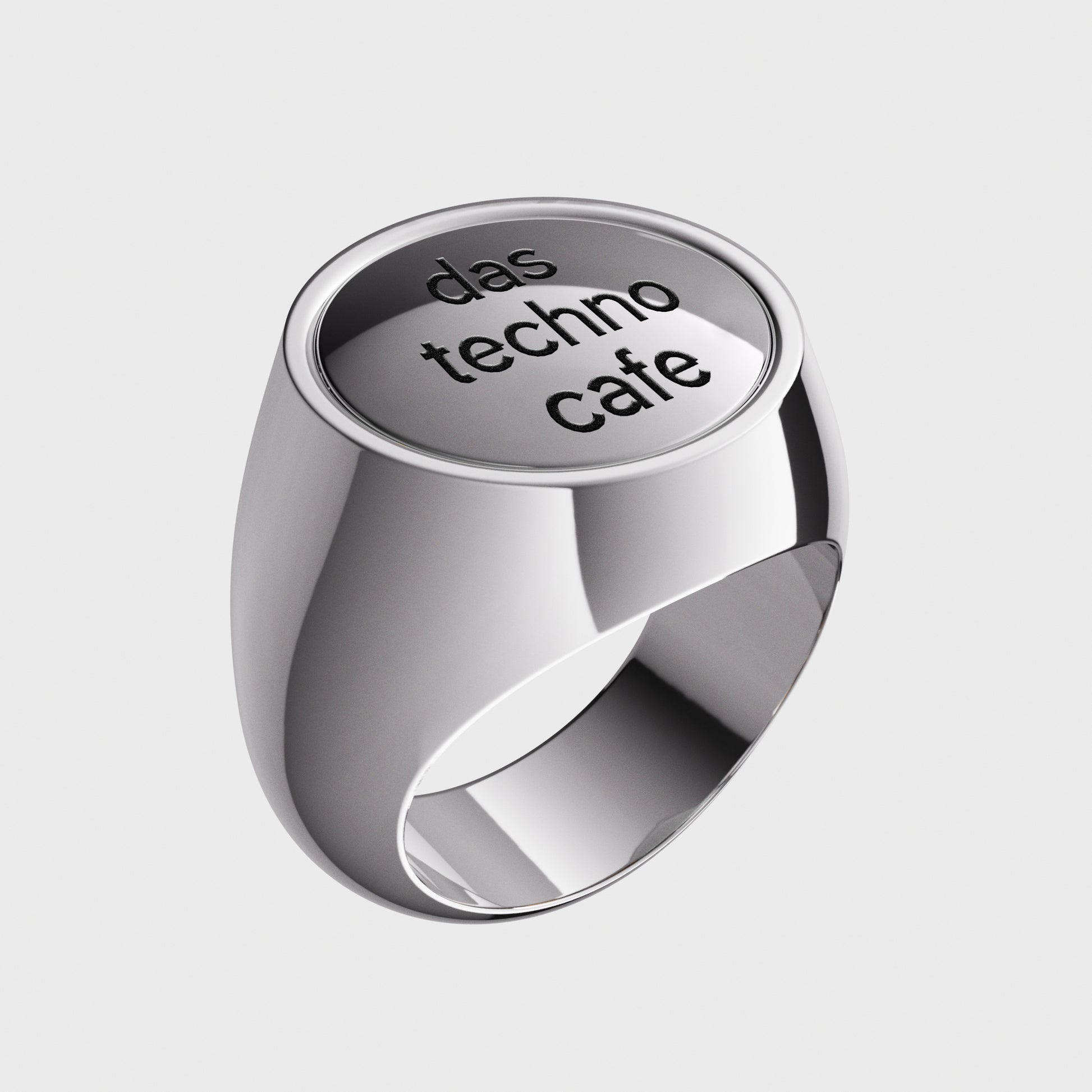 Siegelring Silber mit Gravur das techno cafe - Seitenansicht stehend -  Kooperation mit dem Techno Cafe -  RINGKING Max Grün - Goldschmied aus Leidenschaft