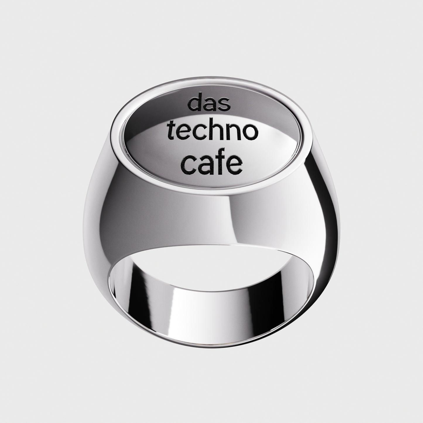 Siegelring Silber mit Gravur das techno cafe - Frontansicht stehend -  Kooperation mit dem Techno Cafe -  RINGKING Max Grün - Goldschmied aus Leidenschaft