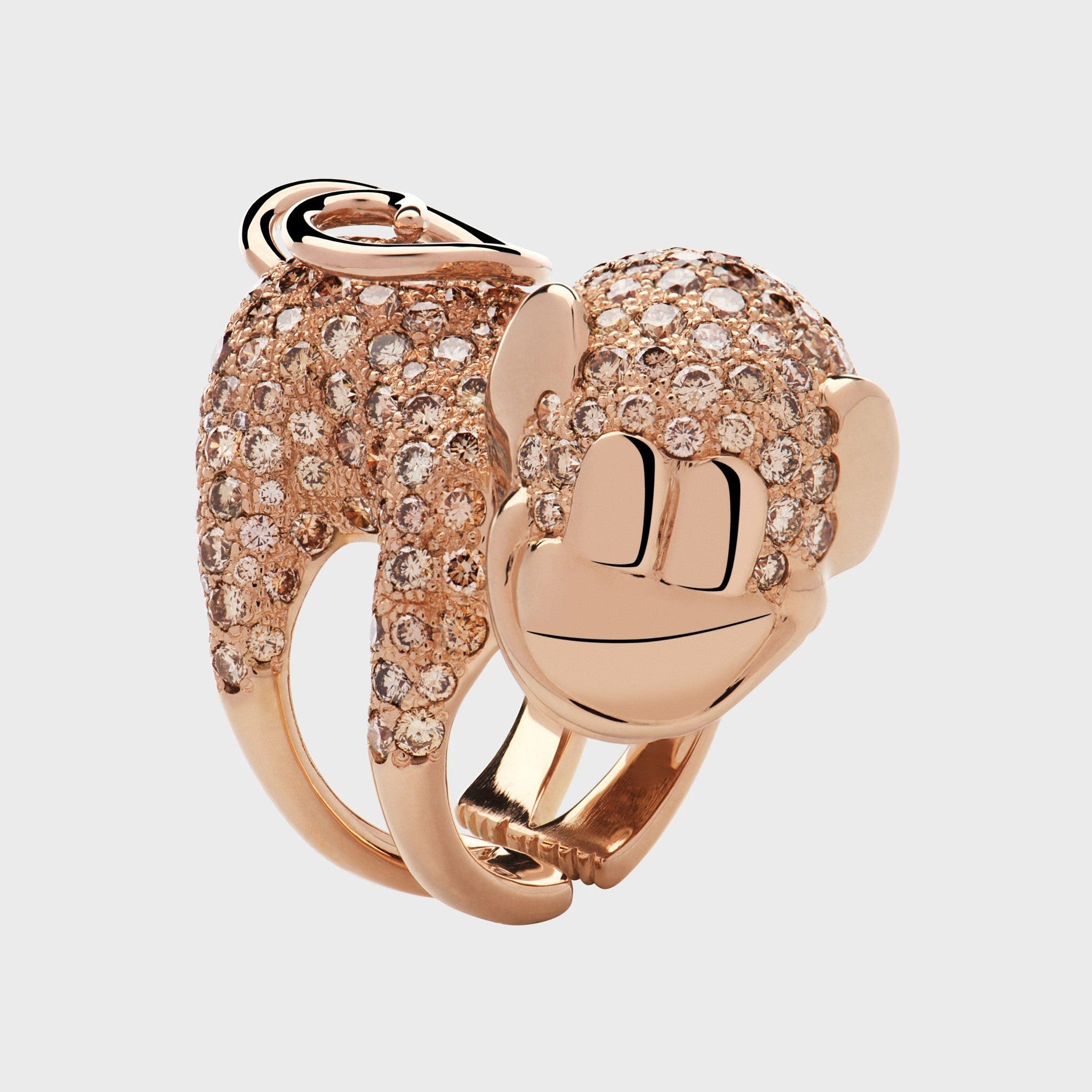 Tierring Klammeraffe Roségold mit Diamanten -  Kollektionen -  RINGKING Max Grün - Goldschmied aus Leidenschaft
