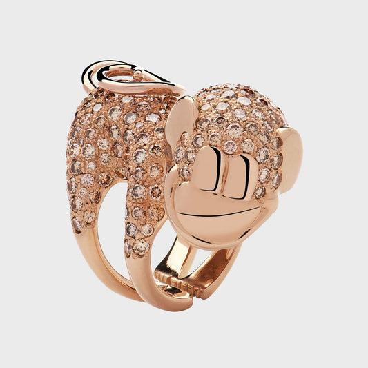 Tierring Klammeraffe Roségold mit Diamanten -  Kollektionen -  RINGKING Max Grün - Goldschmied aus Leidenschaft