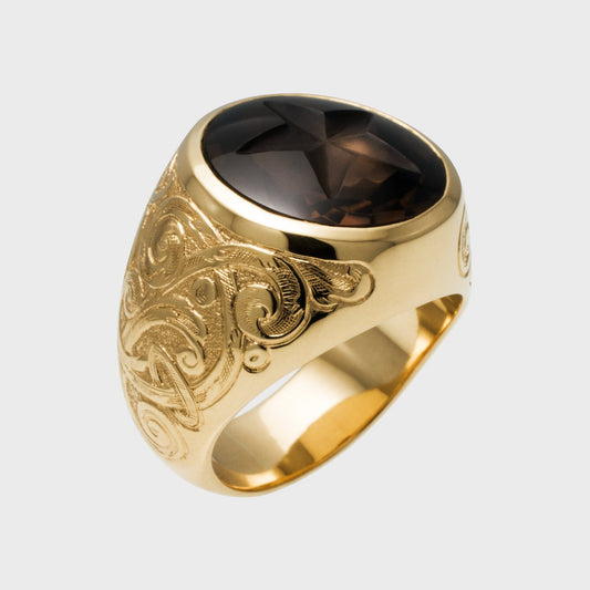 Siegelring Rauchquarz Stern -  Unikate -  RINGKING Max Grün - Goldschmied aus Leidenschaft