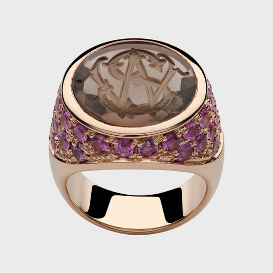 Siegelring Rauchquarz & Saphire -  Unikate -  RINGKING Max Grün - Goldschmied aus Leidenschaft