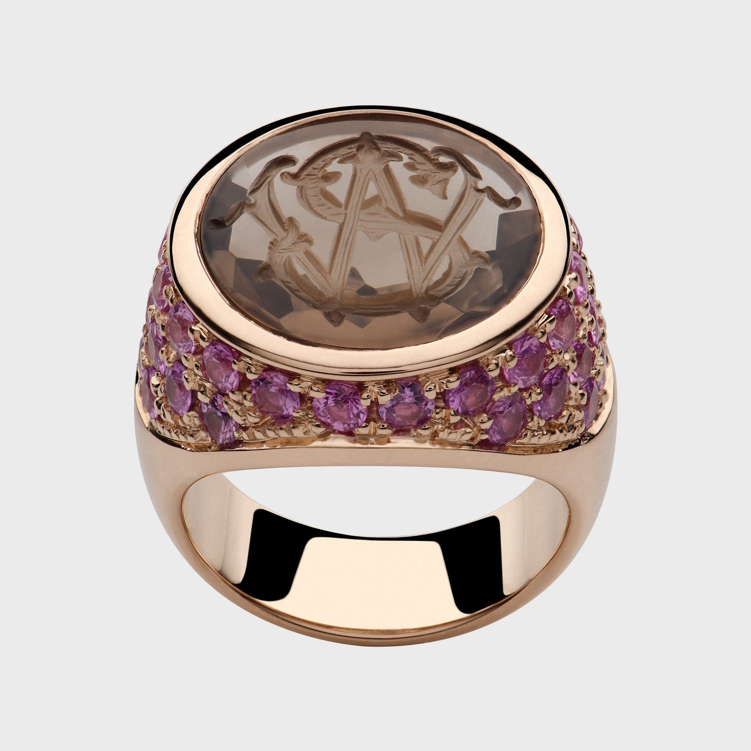 Siegelring Rauchquarz Saphire Monogramm | RINGKING Max Grün, Goldschmied Wien