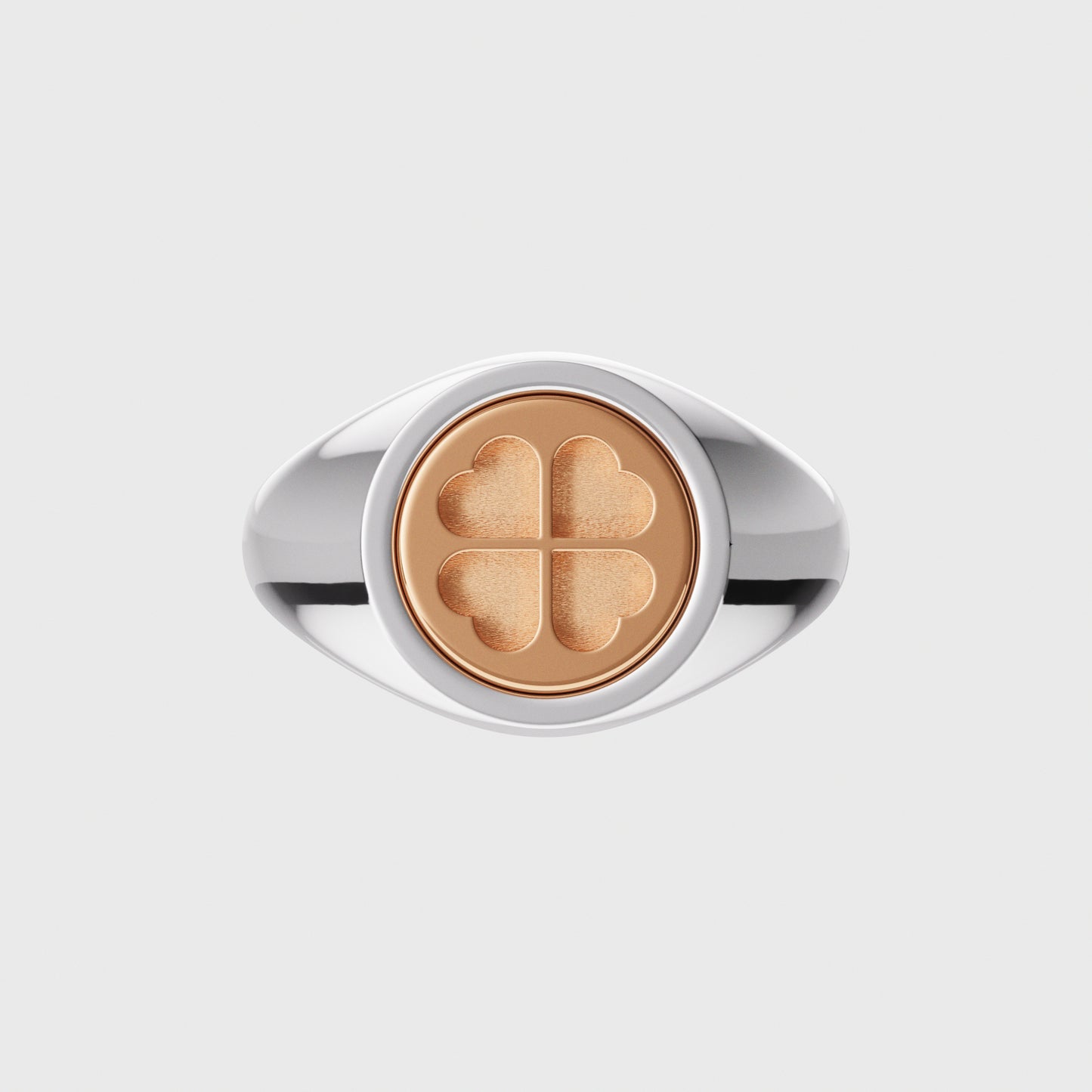Siegelring-Kleeblatt-Sterlingsilber-Rosegold-Kopfansicht-ringking-max-gruen-wien