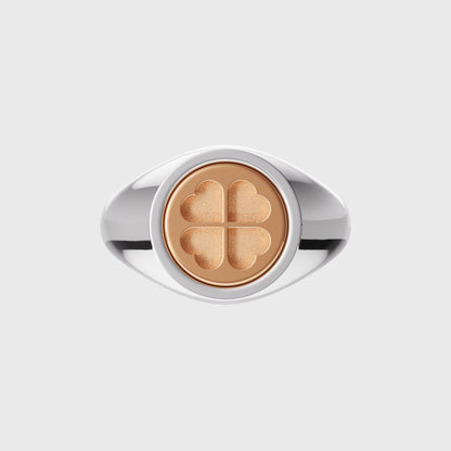 Siegelring-Kleeblatt-Sterlingsilber-Rosegold-Kopfansicht-ringking-max-gruen-wien