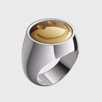 Siegelring Smiley big-seitenansicht-Sterlingsilber - Gelbgold  -  RINGKING Max Grün - Goldschmied aus Leidenschaft