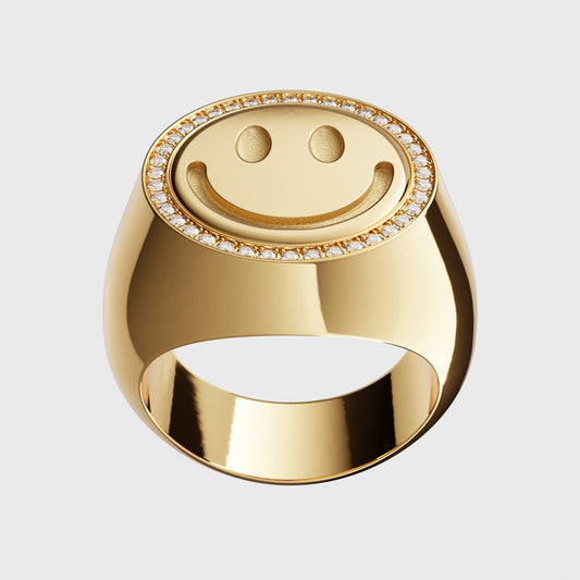Siegelring Smiley large - Gelbgold  -  Diamanten - RINGKING Max Grün - Goldschmied aus Leidenschaft