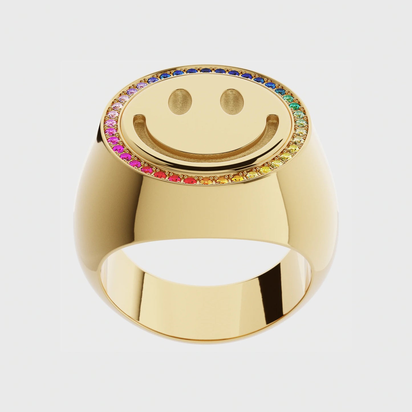 Siegelring Smiley Rainbow aus 18K Gelbgold mit Saphiren