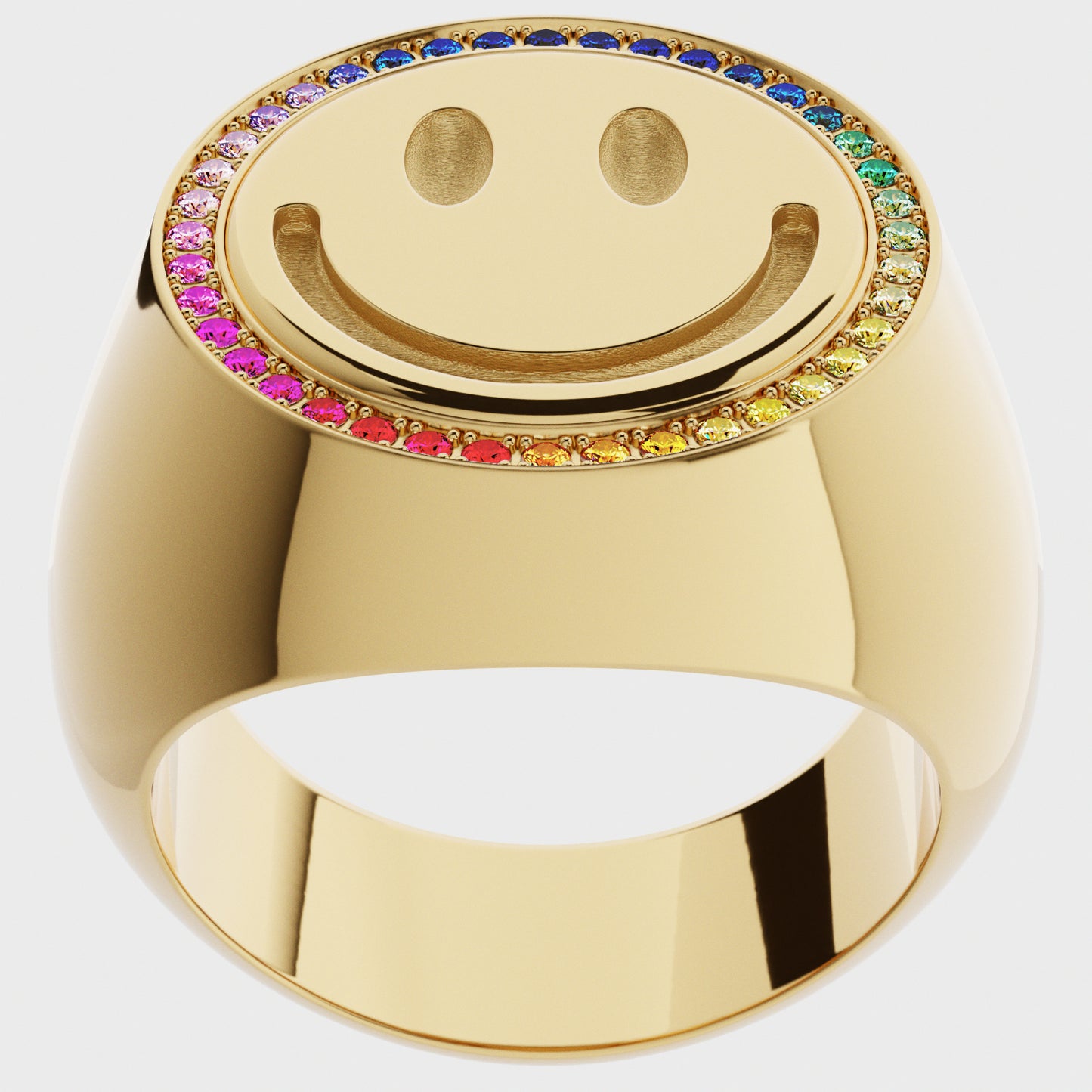 Siegelring Smiley Rainbow – Siegelring aus 18K Gelbgold mit Saphiren
