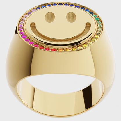Siegelring Smiley Rainbow – Siegelring aus 18K Gelbgold mit Saphiren