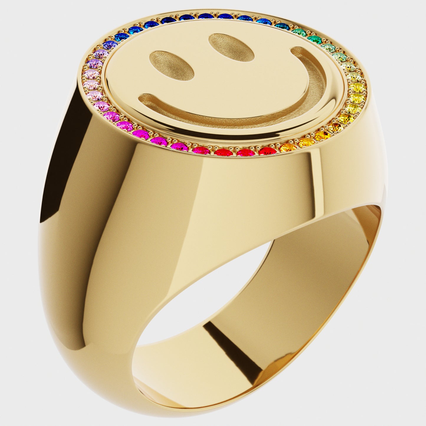 Siegelring Smiley Rainbow – Siegelring aus 18K Gelbgold mit Saphiren