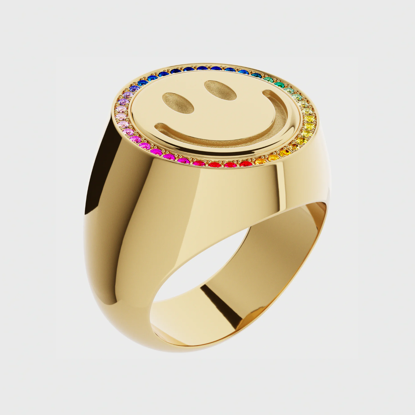 Siegelring Smiley Rainbow aus 18K Gelbgold mit Saphiren