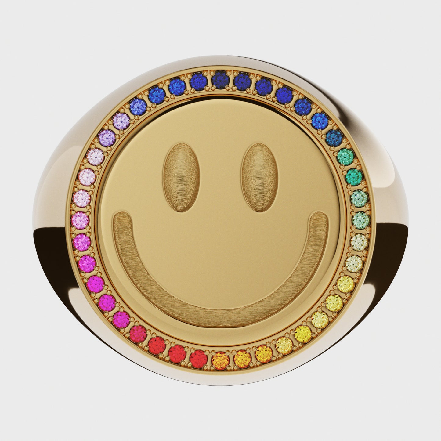 Siegelring Smiley Rainbow – Siegelring aus 18K Gelbgold mit Saphiren