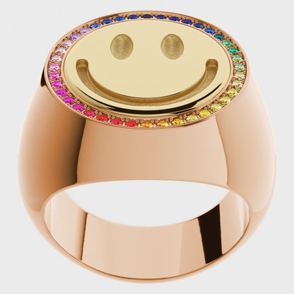 Siegelring Smiley Rainbow – Siegelring aus 18K Gelbgold mit Saphiren