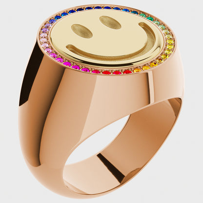 Siegelring Smiley Rainbow – Siegelring aus 18K Gelbgold mit Saphiren