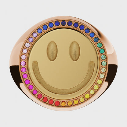 Siegelring Smiley Rainbow – Siegelring aus 18K Gelbgold mit Saphiren