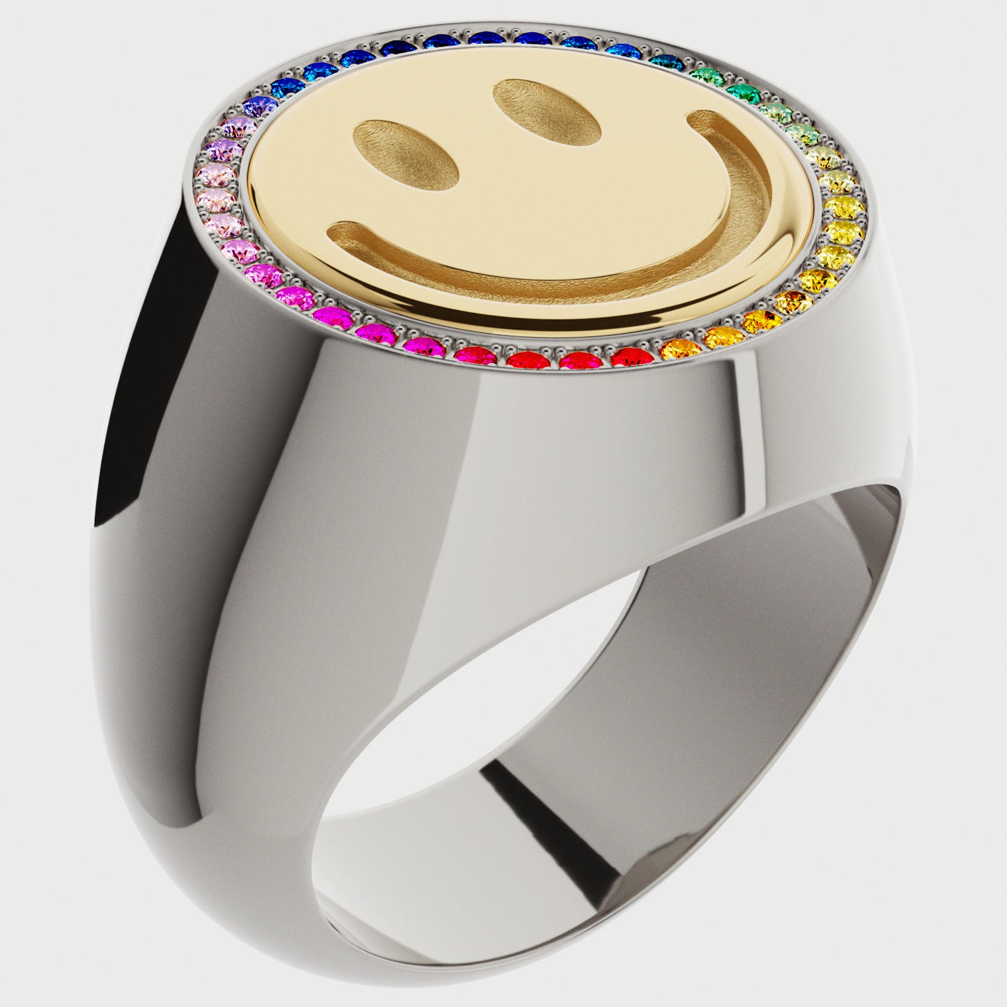 Siegelring Smiley Rainbow – Siegelring aus 18K Gelbgold mit Saphiren